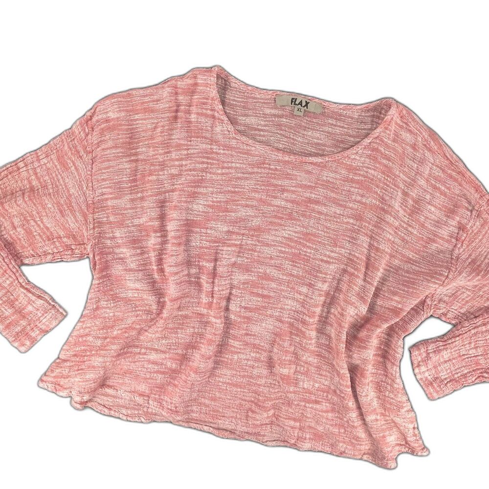 FLAX XL Red Marled Linen Top Boxy Oversized Lagenlook Boho Coastal Long Sleeve